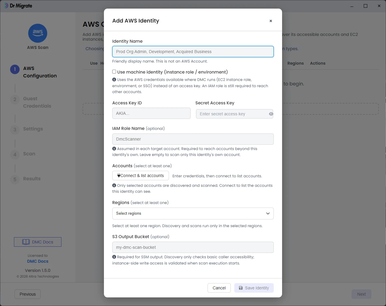 Add AWS Identity form, empty