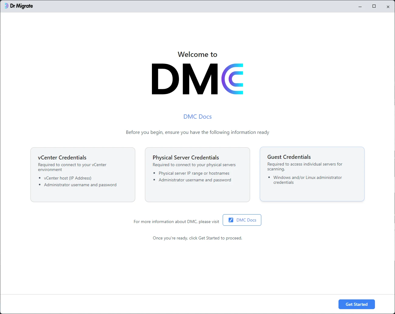 DMC welcome screen