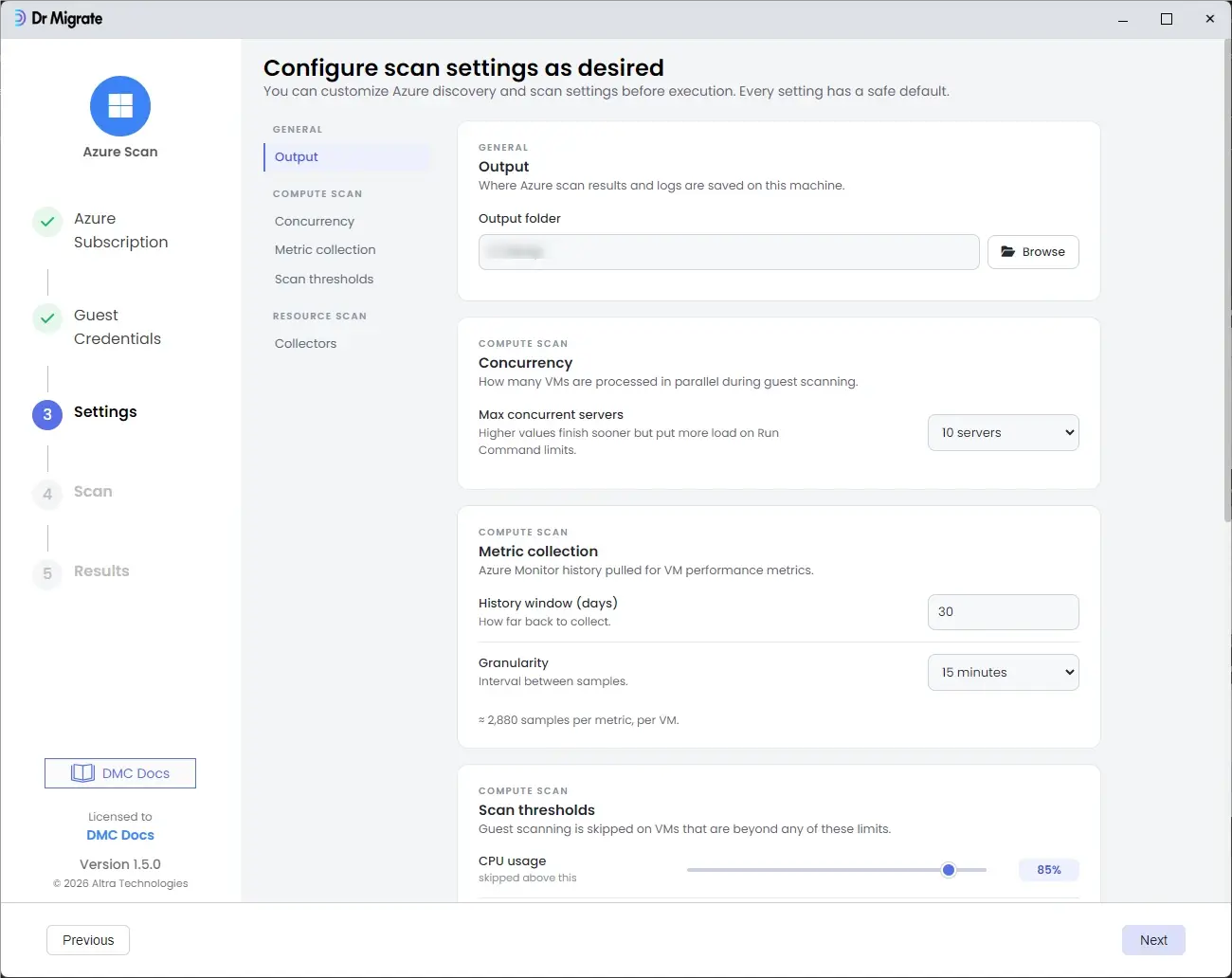 Settings screen, General tab