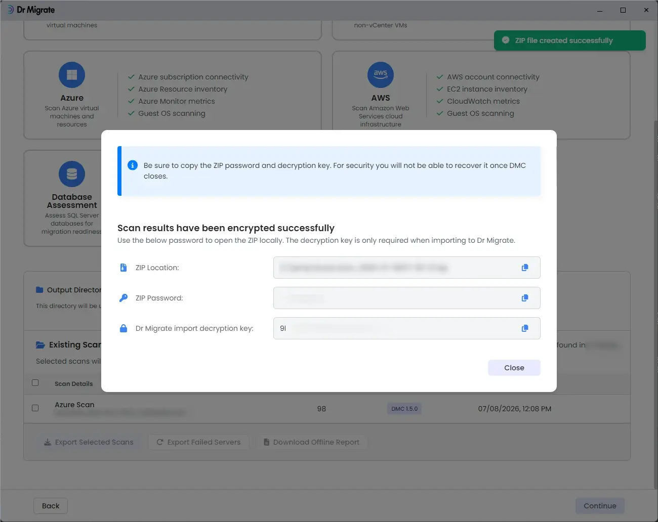Export encryption modal