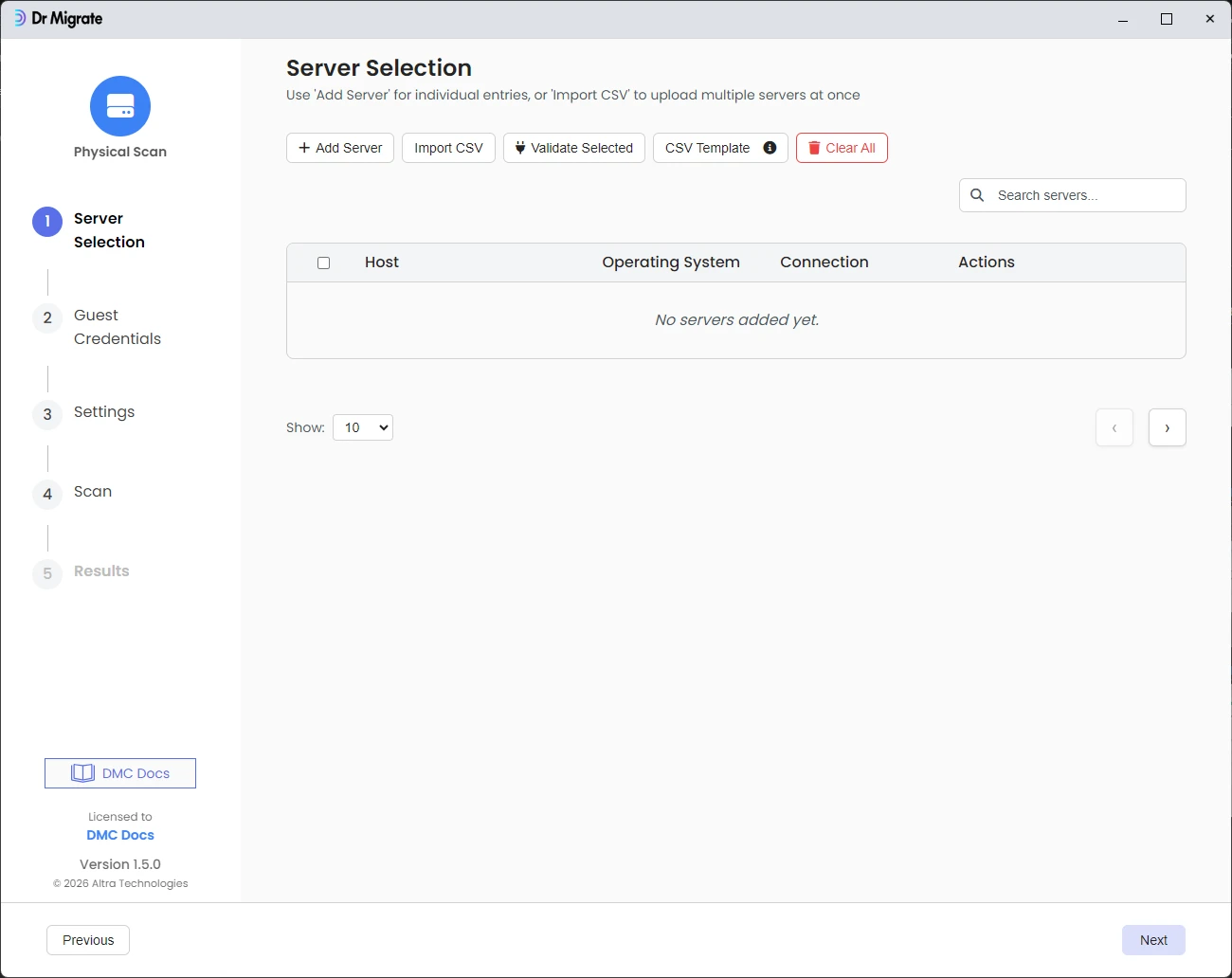 Add guest servers screen with empty server list