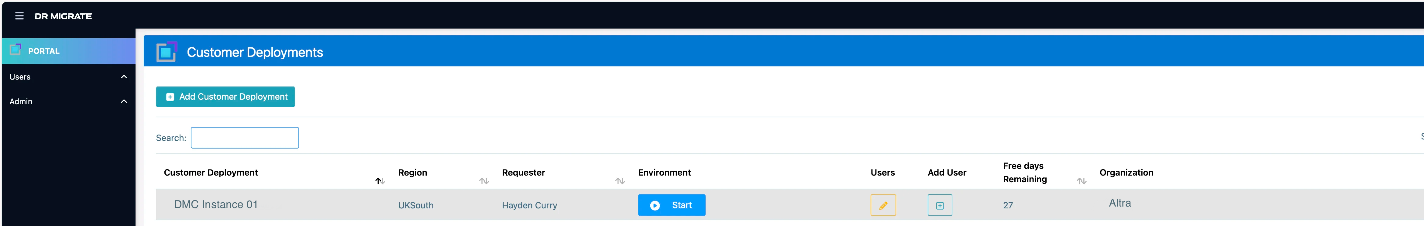 Select your instance from the list
