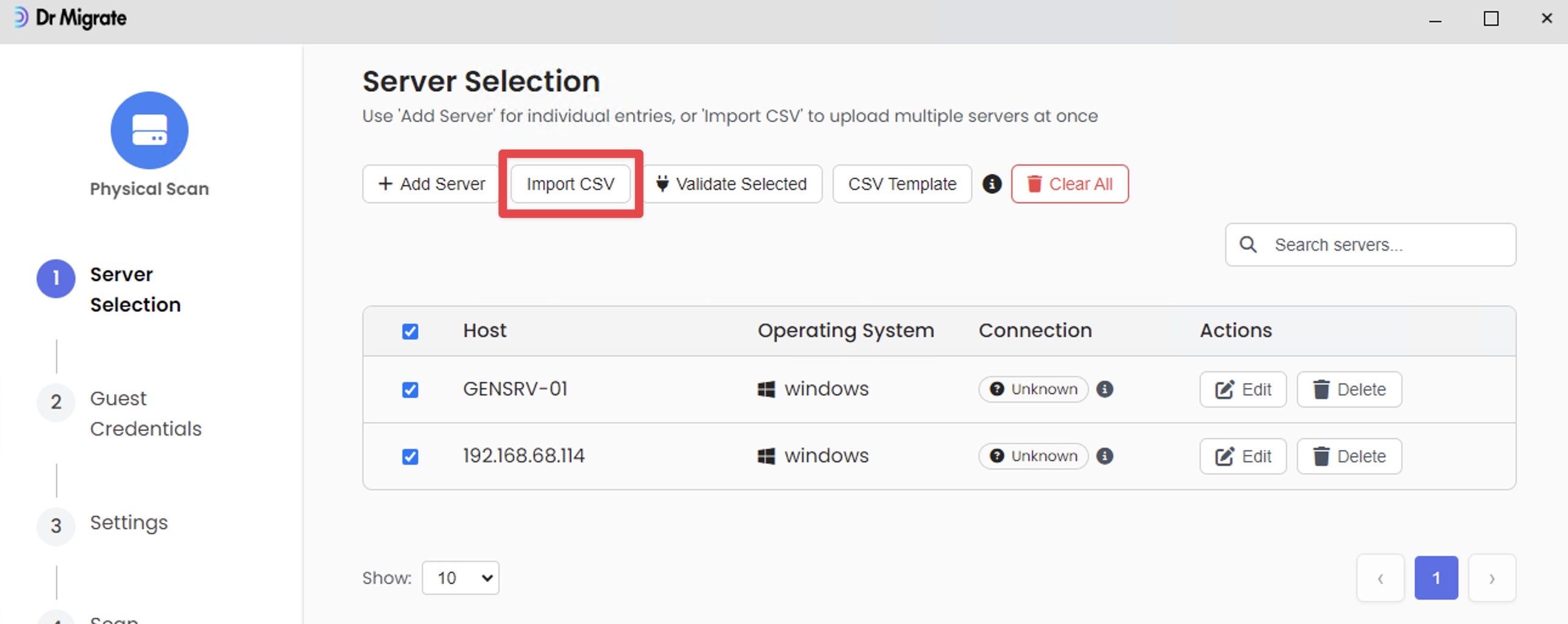Import CSV file screen