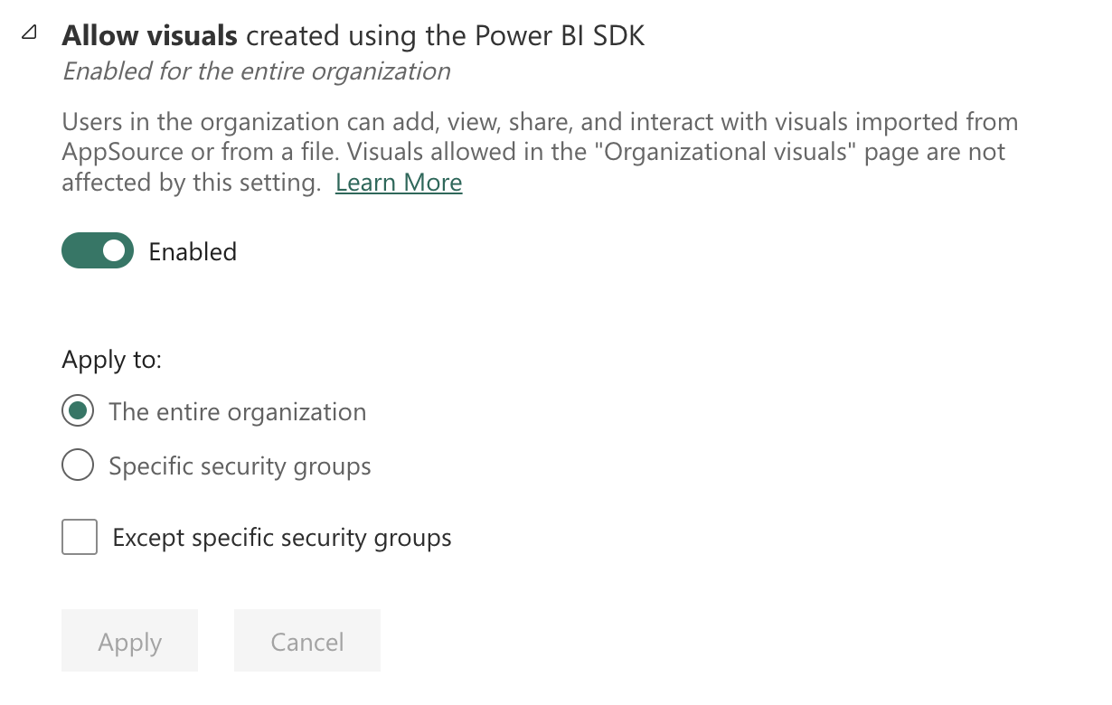 Power BI tenant admin settings switch