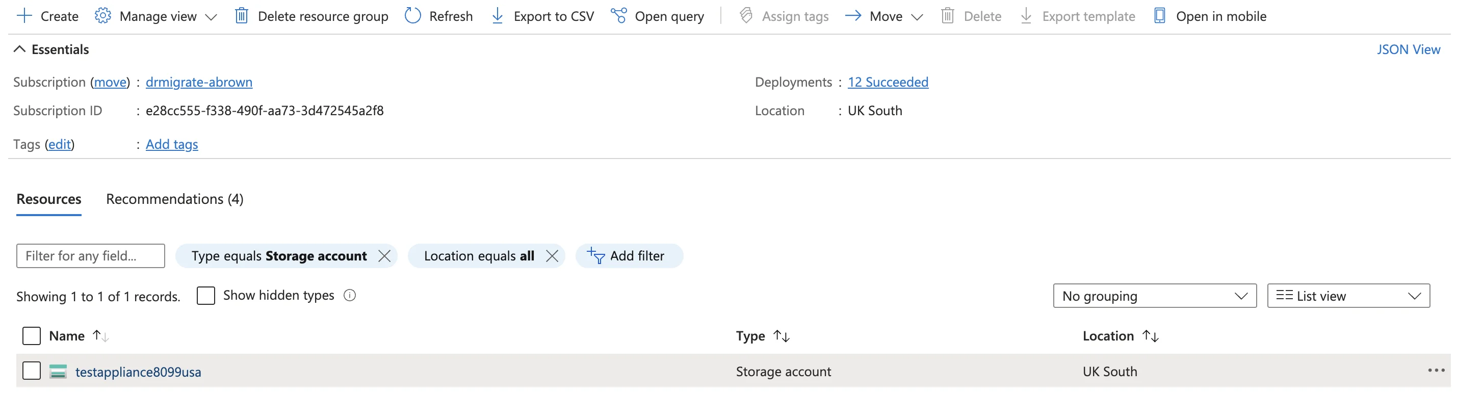 Locate Azure Migrate Storage Account