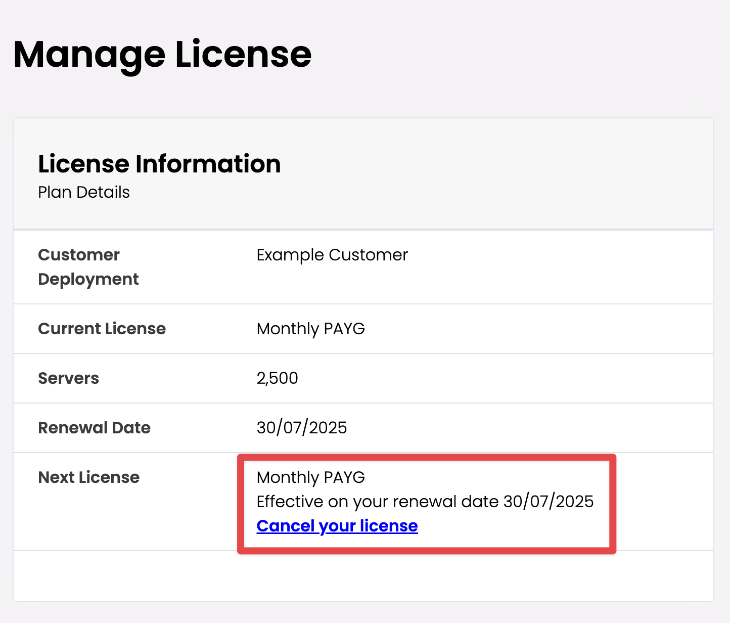 SaaS licenses display