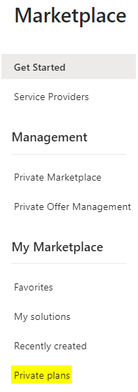 Private Plan Menu